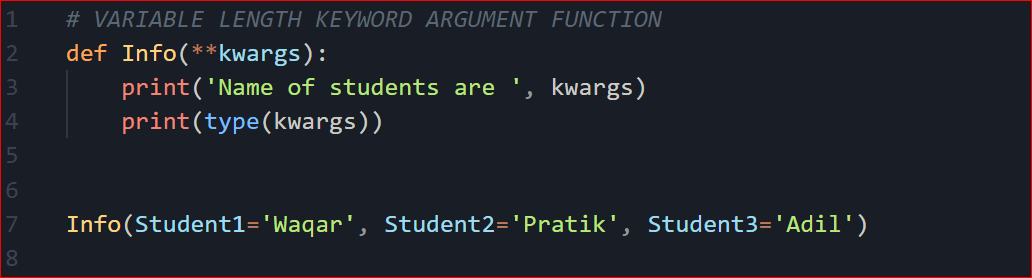 Variable-length-keyword-argument-function